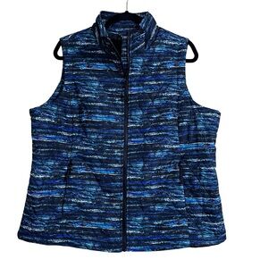 Women’s Ocean Blue Watercolor Multi Quilted Puffer Vest Size XL